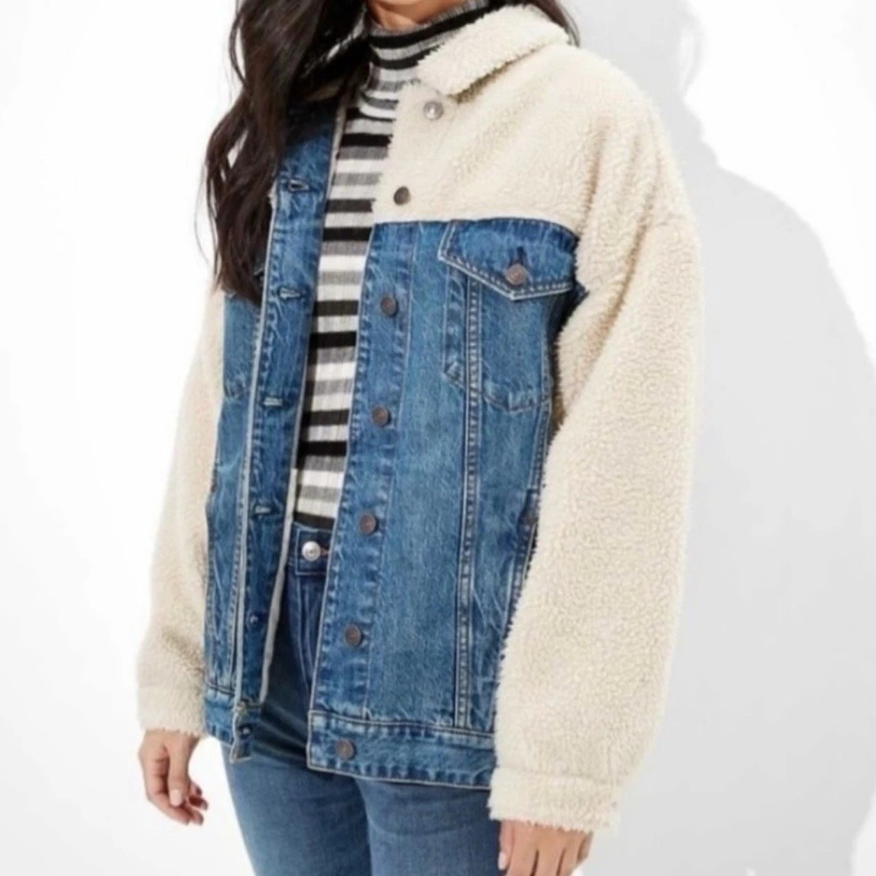American Eagle Sherpa fleece denim jacket | eBay US