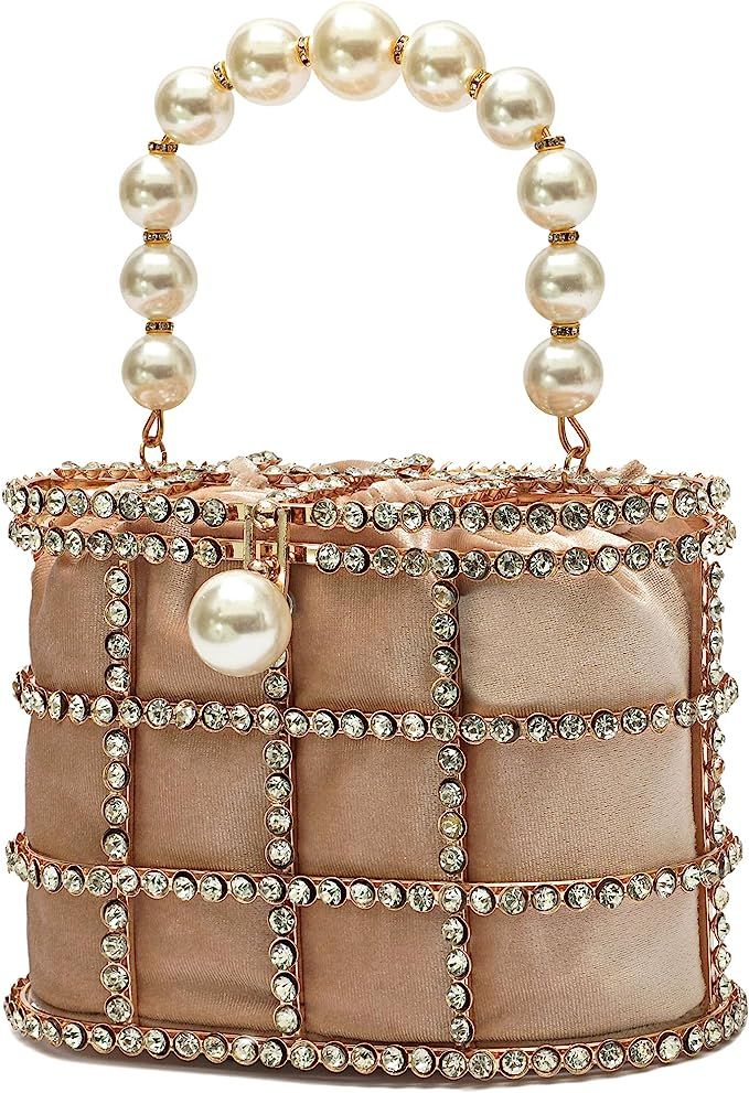 Amazon.com: Evening Handbag Women Clutch Purses with Pearl Diamonds for Wedding Prom Birthday Par... | Amazon (US)