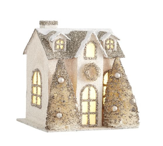 Pre-lit German Glitter House, White and Gold - Small | Pottery Barn (US)