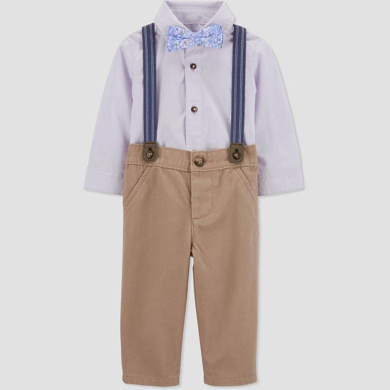 Carter's Just One You® Baby Boys' Striped Suspender Top & Pants Set with Bow Tie - Purple/Khaki | Target