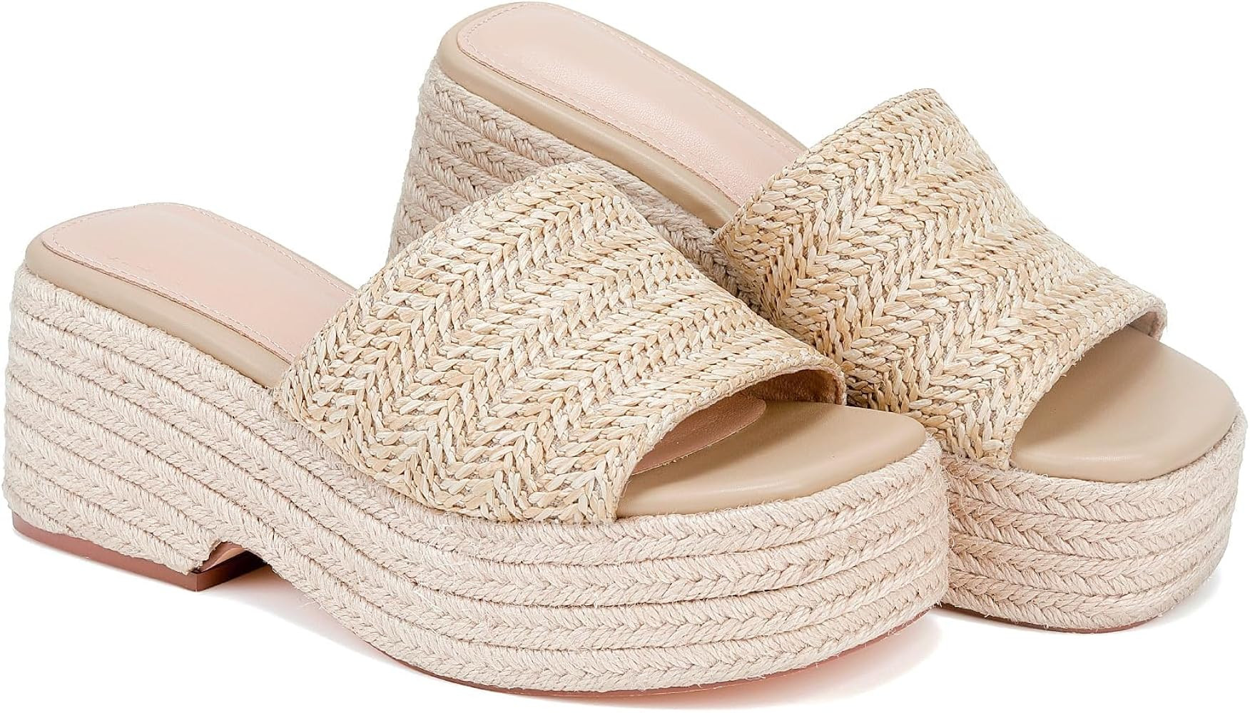 Monrovia Platform Sandals Women Slip on Raffia Wedges Sandals Slides Espadrilles Wedge Heels Raff... | Amazon (US)
