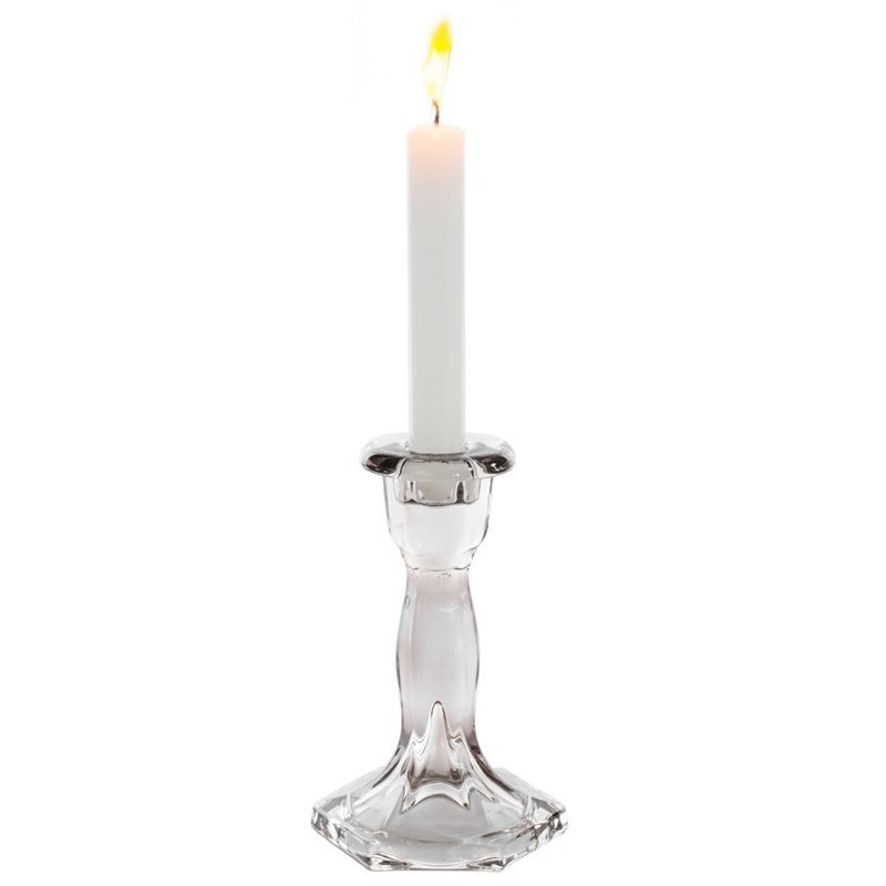 Fabulaxe Decorative Smoked Gray Glass Crystal Taper Traditional Candle Holder Candlestick, Hexago... | Target