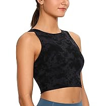 CRZ YOGA Women's High Neck Longline Sports Bra - Padded Racerback Yoga Bra Crop Tank Top with Bui... | Amazon (US)