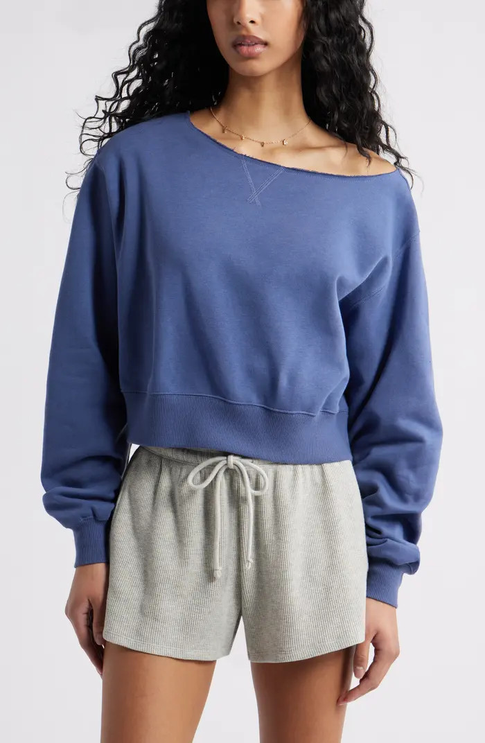 Fleece Detail Off the Shoulder Sweatshirt | Nordstrom