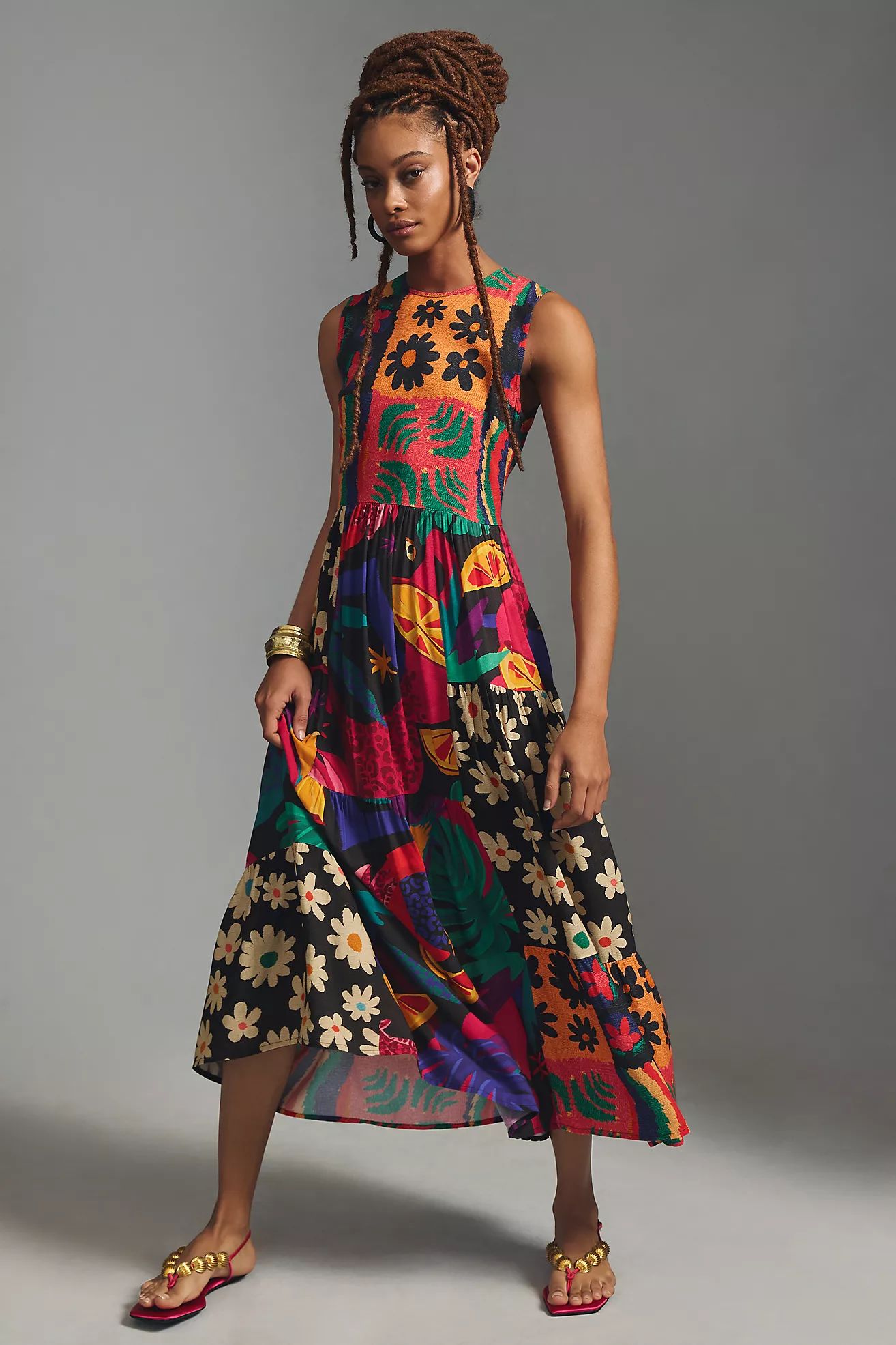 Farm Rio Sleeveless Patchwork Print Dress | Anthropologie (US)