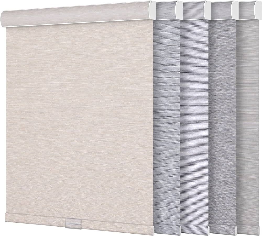 Sulugood Blackout Roller Blinds for Windows Cordless Striped Jacquard Roller Shades with Cassette Valance Thermal Insulated UV Protection Window Shades for Home Office Bedroom,Beige,Custom Sizes | Amazon (US)