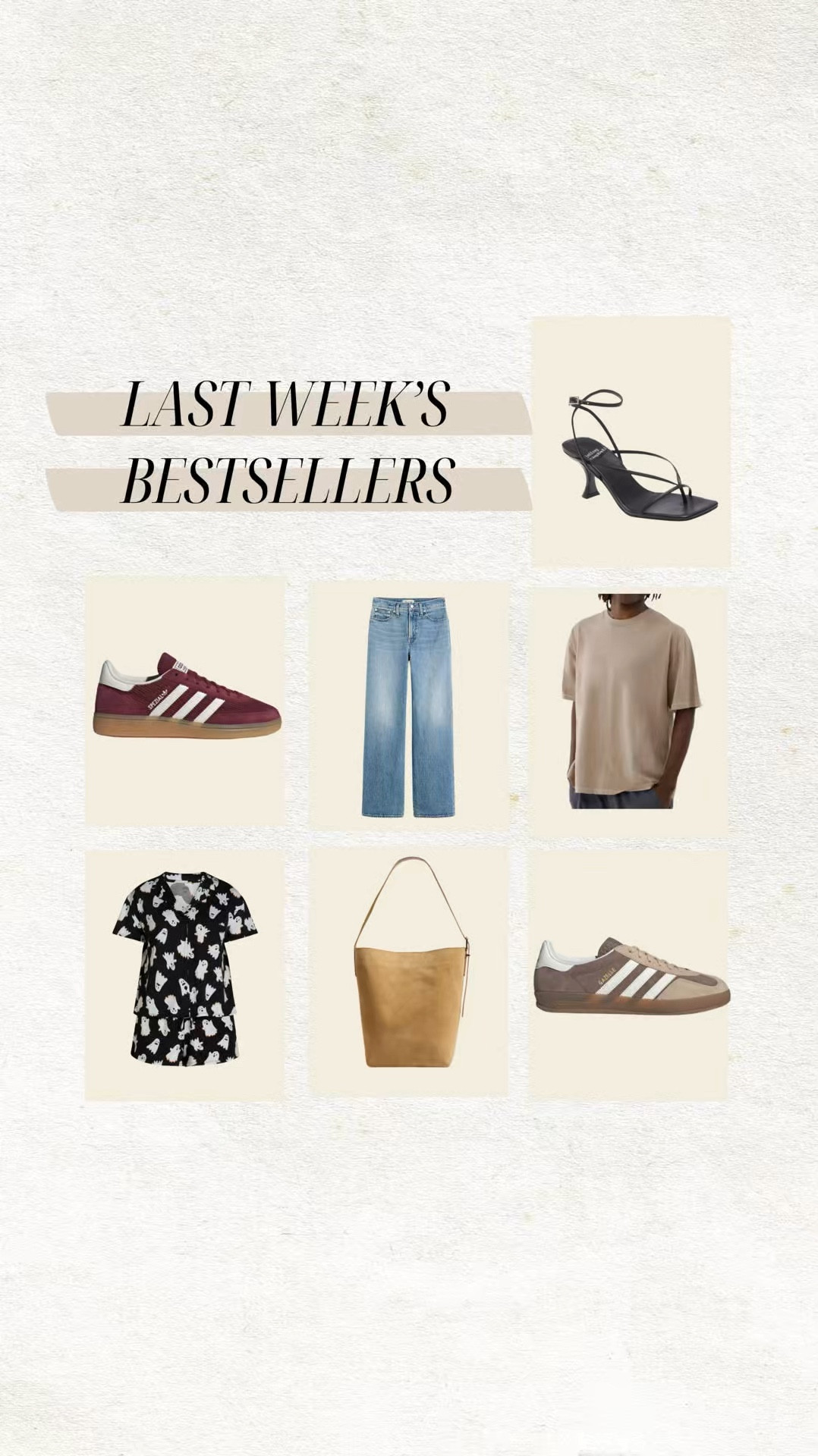Last weeks bestsellers ✨

Wide leg jeans, madewell sale, oversized tee, Walmart fashion, suede tote, Halloween pajamas, adidas, brown adidas, maroon adidas, burgundy adidas,  black heels, Christine Andrew 

#LTKFindsUnder50 #LTKShoeCrush #LTKVideo