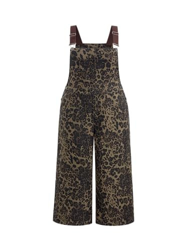 CIDER Overalls for Women Denim Leopard Pocket Buckle Up Wide Leg Jumpsuit | Amazon (US)