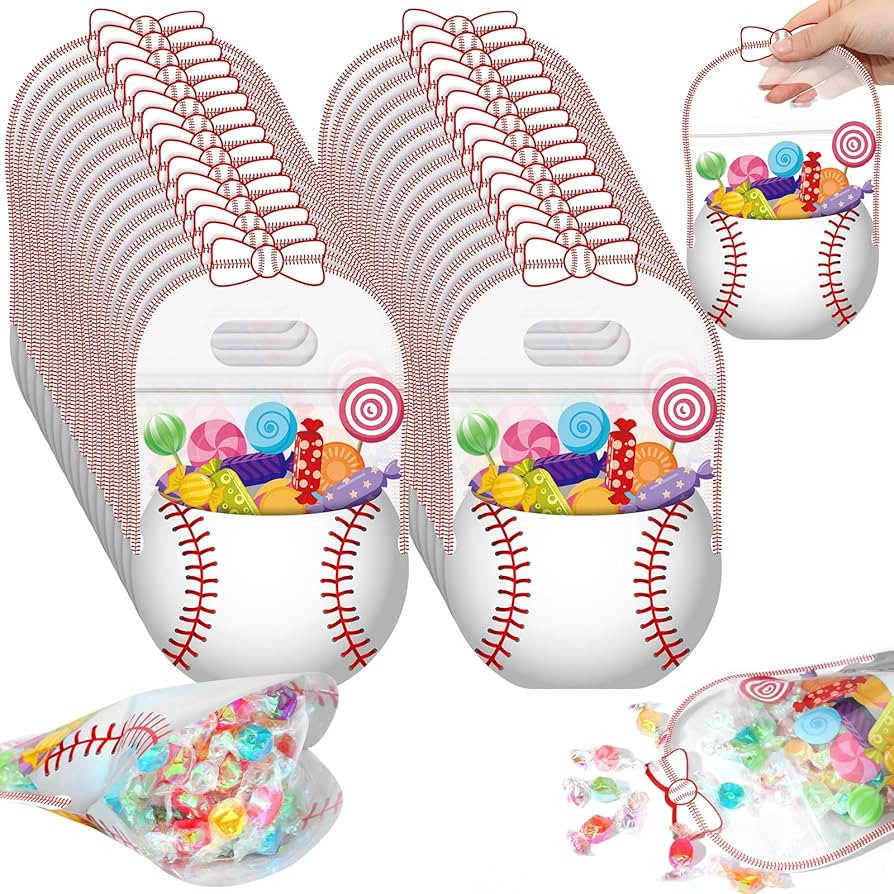 Eaasty 50 Pcs Baseball Candy Bags with Handle Resealable Baseball Basket Gift Bags Zipper Closure... | Amazon (US)