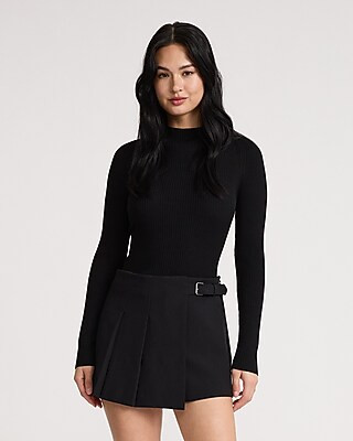 High Waisted Buckle Pleated Mini Skort | Express