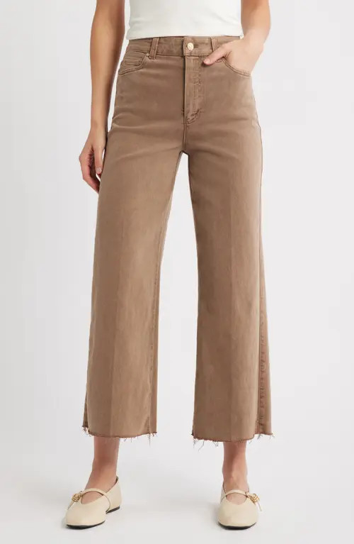 PAIGE Anessa Raw Hem High Waist Wide Leg Jeans in Vintage Canewood at Nordstrom, Size 32 | Nordstrom