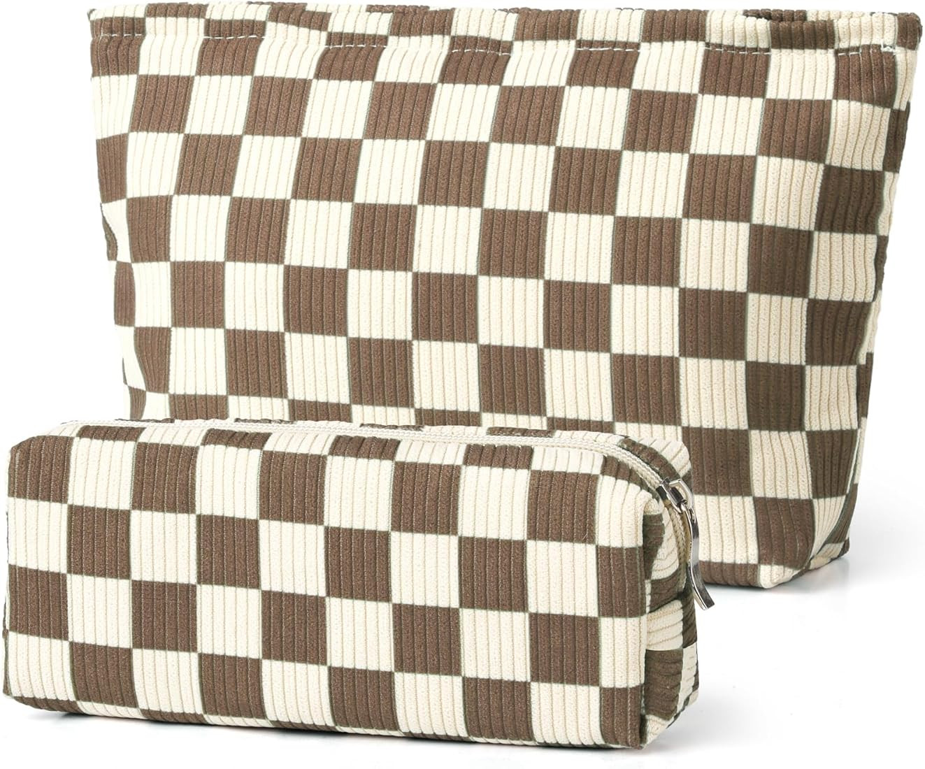 Checkered Cosmetic Bags, Small Make Up Pouch for Purse, Beige Makeup Bag Travel Accessories, Cord... | Amazon (US)