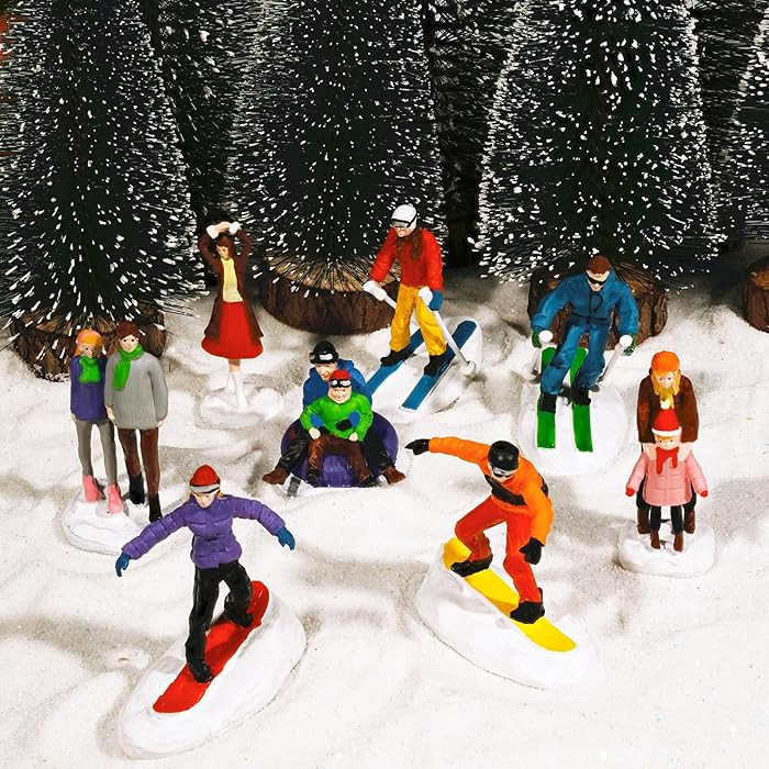 Rileryan 8 PCS Miniature Christmas Town Village People Figurines Set Skating Skiing Mini People f... | Amazon (US)