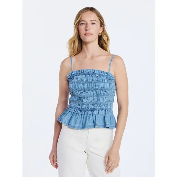 Free Assembly Women's Smocked Cotton Top with Peplum Hem, Sizes XS-XXL | Walmart (US)