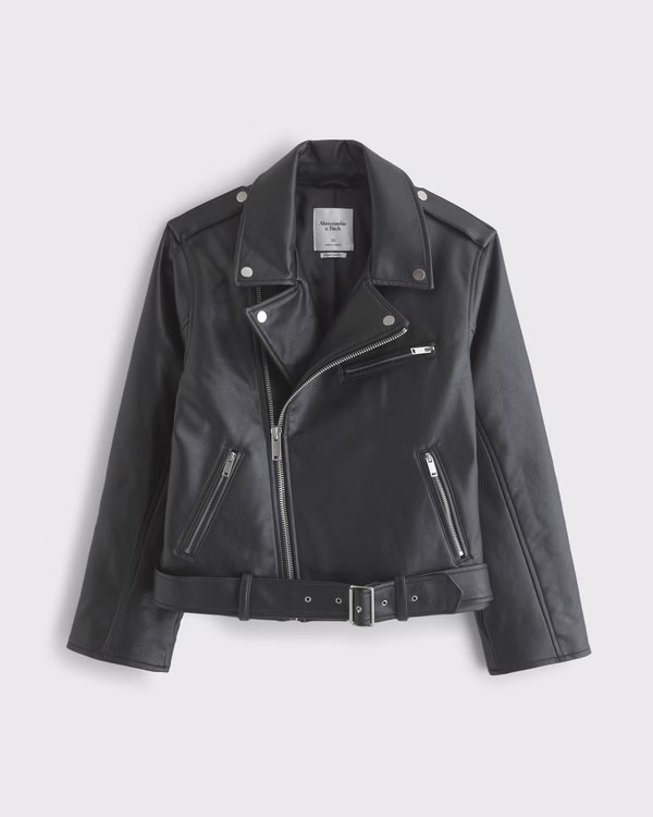 Women's Vegan Leather Biker Jacket | Women's Coats & Jackets | Abercrombie.com | Abercrombie & Fitch (US)