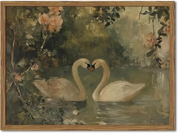 Framed Vintage Swan wall art, Rustic Romantic White Swan Pictures Wall Decor, Cottagecore Farmhou... | Amazon (US)