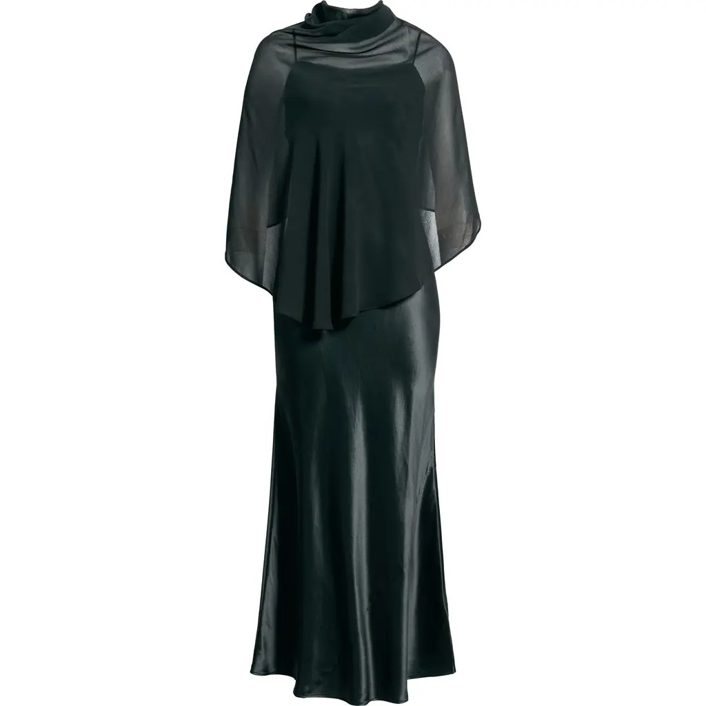 Reformation Lilibeth Silk Charmeuse Slipdress & Chiffon Cape Set in Black at Nordstrom, Size Medium | Nordstrom