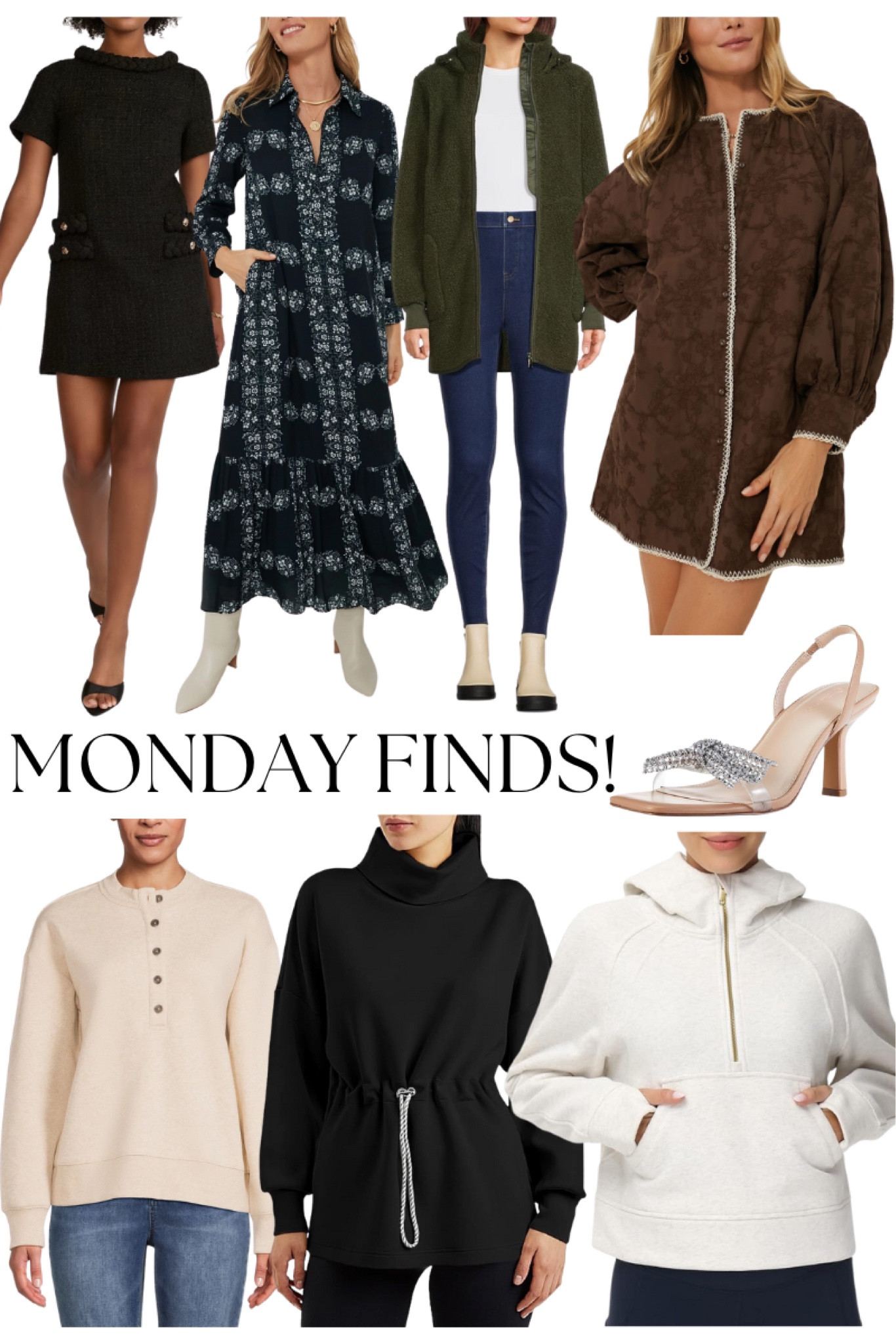 MONDAY FINDS! Fall dresses, faux sherpa jacket, walmart pullover, tie waist pullover, cropped pullover and the prettiest bow heels! 

#LTKHoliday #LTKSeasonal #LTKshoecrush