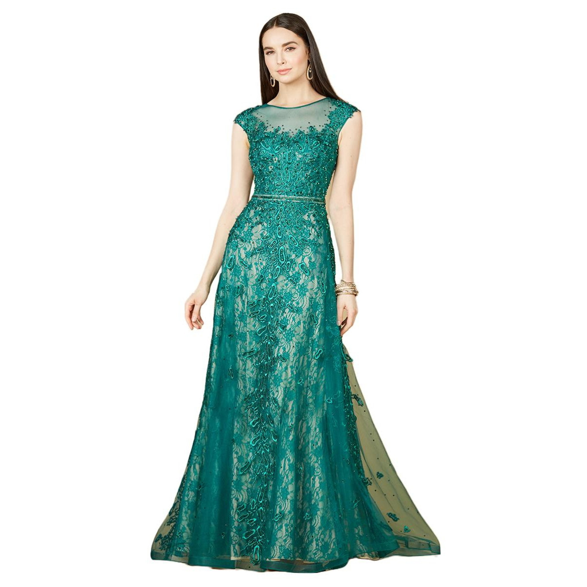 Women's Inspired Lace Gown with Cap Sleeves - Green | Macy's