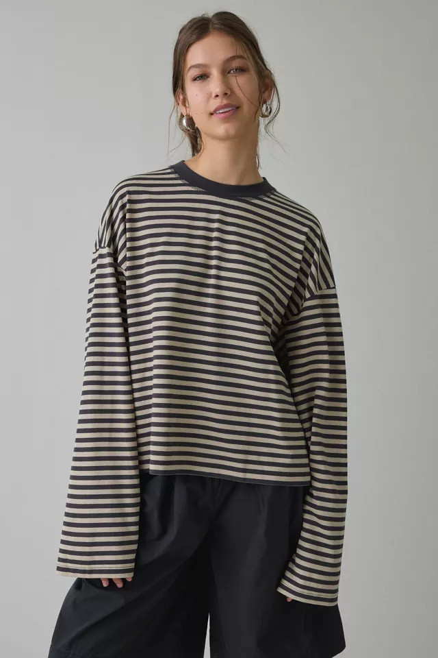 Lioness Bloom Oversized Long Sleeve Top in Chocolate Blush Stripe, Women's at Urban Outfitters | Urban Outfitters (US and RoW)