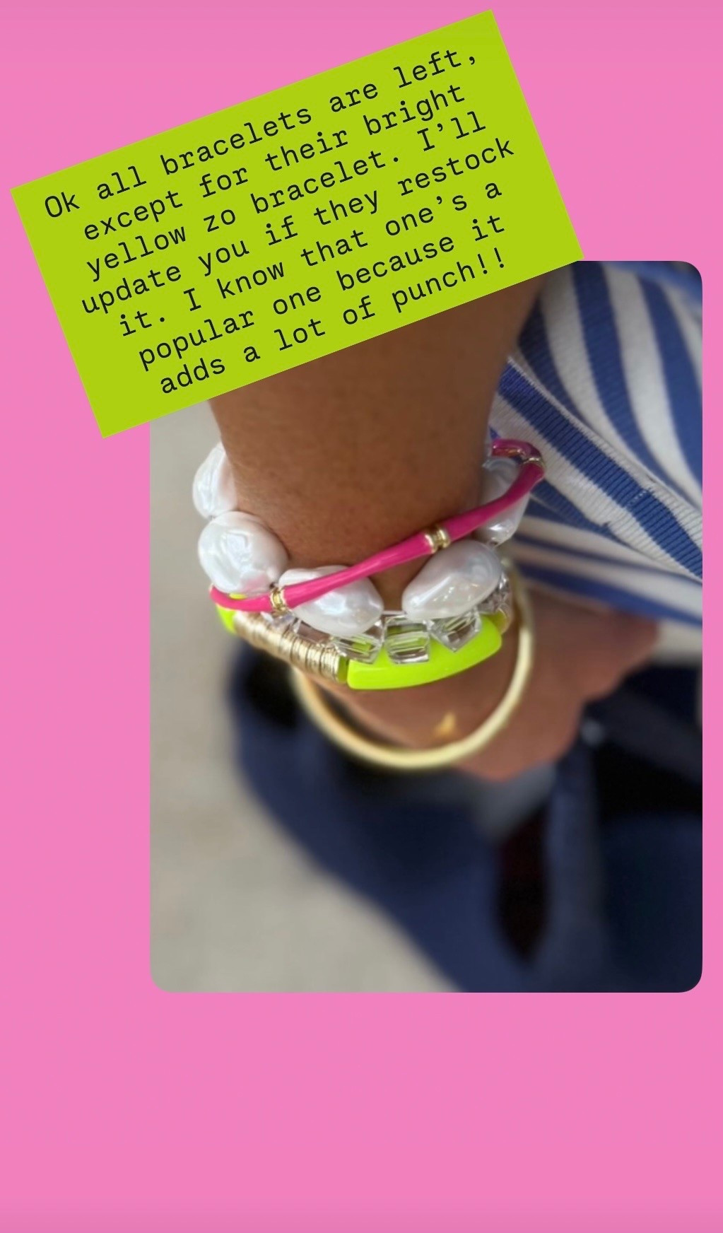 They have one left of the bright yellow Zo bracelet!!! Use my code Dani20 for 20% off!

#LTKootd #LTKSeasonal #LTKOver40