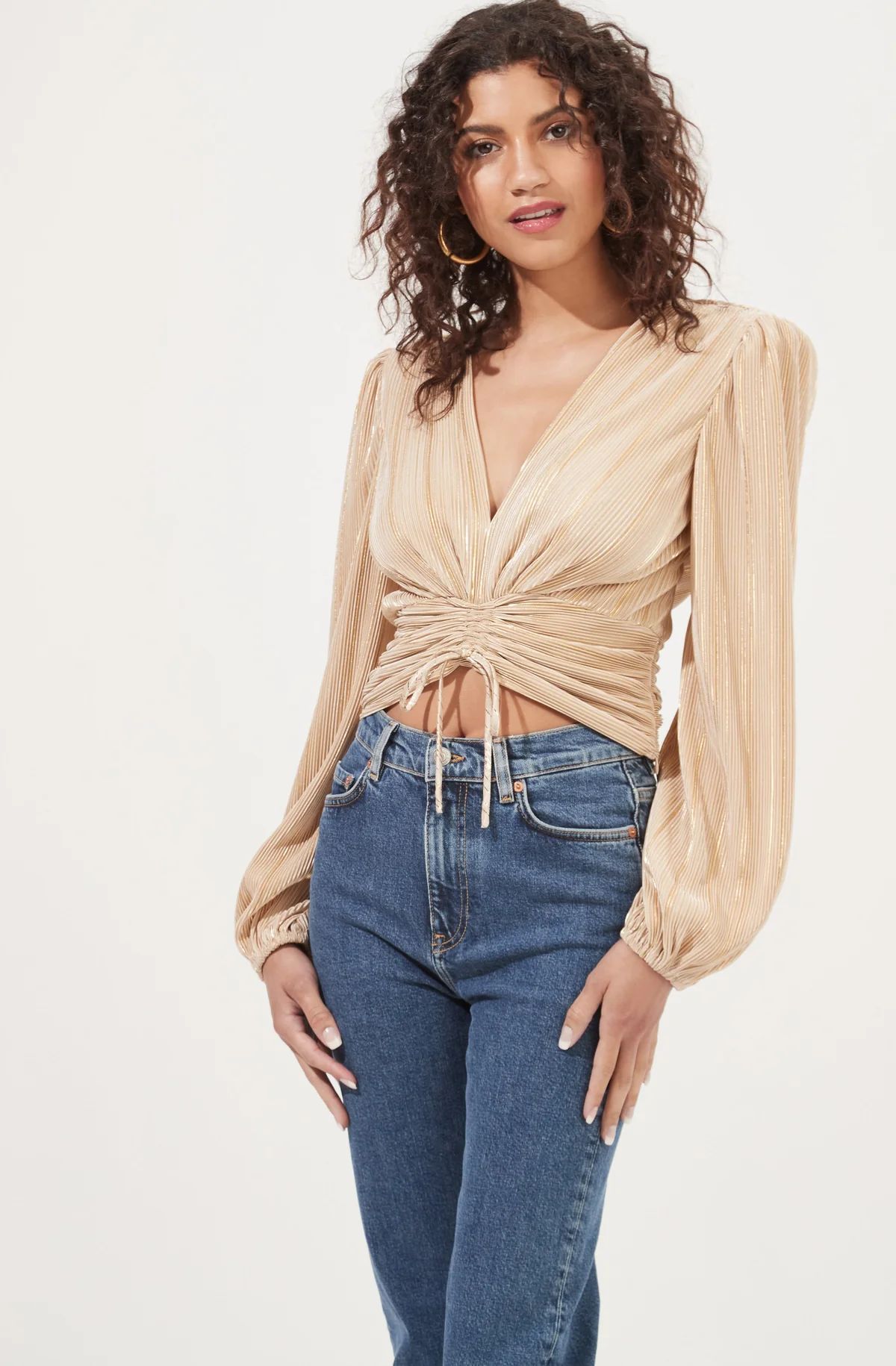 Braydon Pleated Ruched Front Long Sleeve Top | ASTR The Label (US)