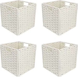 GREEHOMEDE Foldable Woven Storage Basket with Handles, Cotton Rope Storage Cube Boxes with Iron W... | Amazon (US)