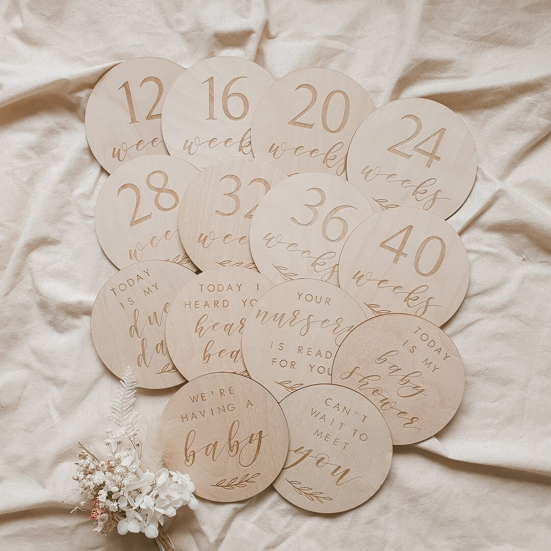 Wooden Pregnancy Milestone Cards - Set of 14 - Engraved - Newborn - Gift Idea - Baby Shower - Gen... | Etsy (US)