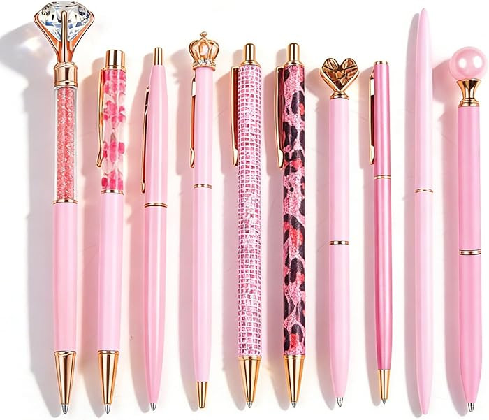10 Pcs ballpoint pens for journaling,Metal Crystal Diamond pink Pen Glitter,Black Ink Pretty Cute... | Amazon (US)