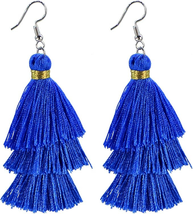Amazon.com: AD Beads Fashion Charm Crystal Silk Tassel 3 Layers Fan Fringe Dangle Earrings (16 Ro... | Amazon (US)