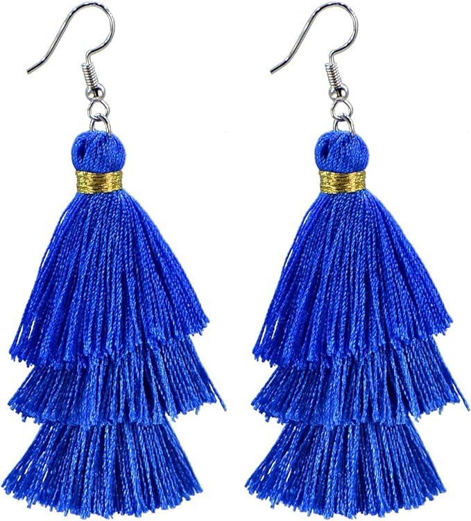 Amazon.com: AD Beads Fashion Charm Crystal Silk Tassel 3 Layers Fan Fringe Dangle Earrings (16 Ro... | Amazon (US)