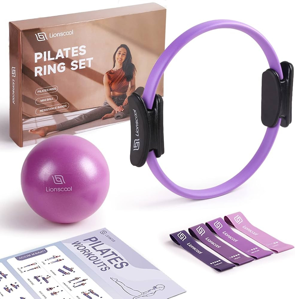 LIONSCOOL Pilates Ring Set – 14" Anti-Deformation Magic Circle with Padded Handles, Mini Ball, ... | Amazon (US)