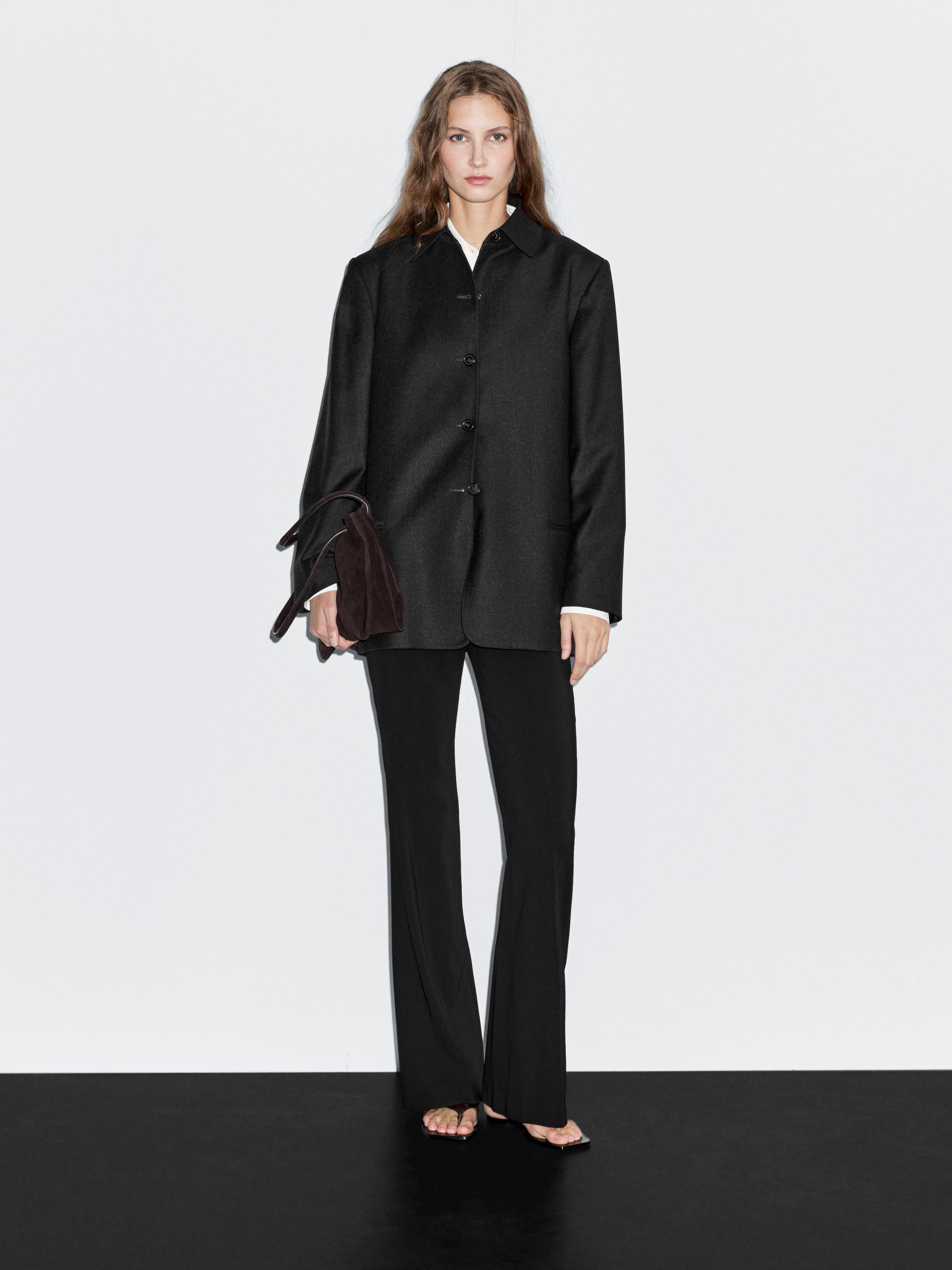 Contrast collar short coat | Massimo Dutti UK