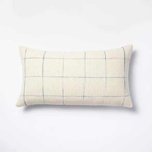 Oversized Windowpane Lumbar Throw Pillow Cream/Blue - Threshold™ designed with Studio McGee | Target