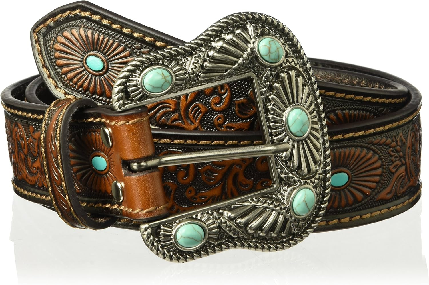 Nocona Belt Co. Women's Scroll Embossed Painted Turquoise Oval Belt | Amazon (US)