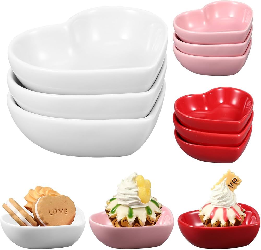 ZCYSRLQIN 6 Pcs Heart Shaped Bowls Ceramic Dip Bowl Plates Multipurpose Salad Appetizer Plates Gi... | Amazon (US)