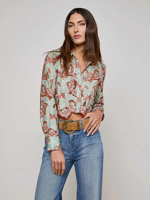 Akemi Cropped Lace Top in Multi Colored Eyelet | L'AGENCE | L'Agence
