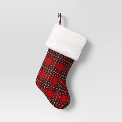 20" Plaid Christmas Stocking with Faux Fur Cuff Red - Wondershop™ | Target
