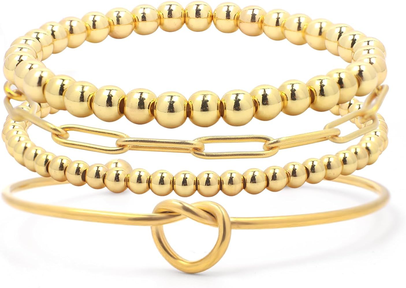 Gold Bracelet Stack Bracelets For Women Trendy Gold Natural Stone Beaded Bracelets Stackable Brac... | Amazon (US)