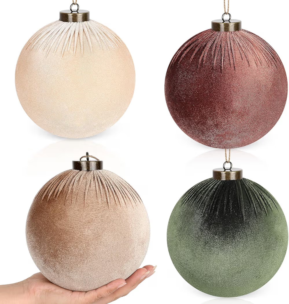 4 Pcs Large Velvet Christmas Balls Ornaments 6 Inch Hanging Jumbo Velvet Christmas Bulbs Ornament... | Amazon (US)