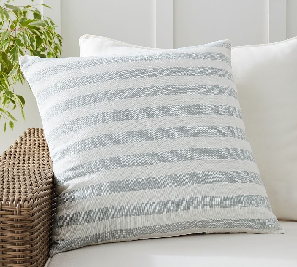 Leandra Striped Reversible Indoor/Outdoor Pillow, 22 x 22"", Chambray | Pottery Barn (US)