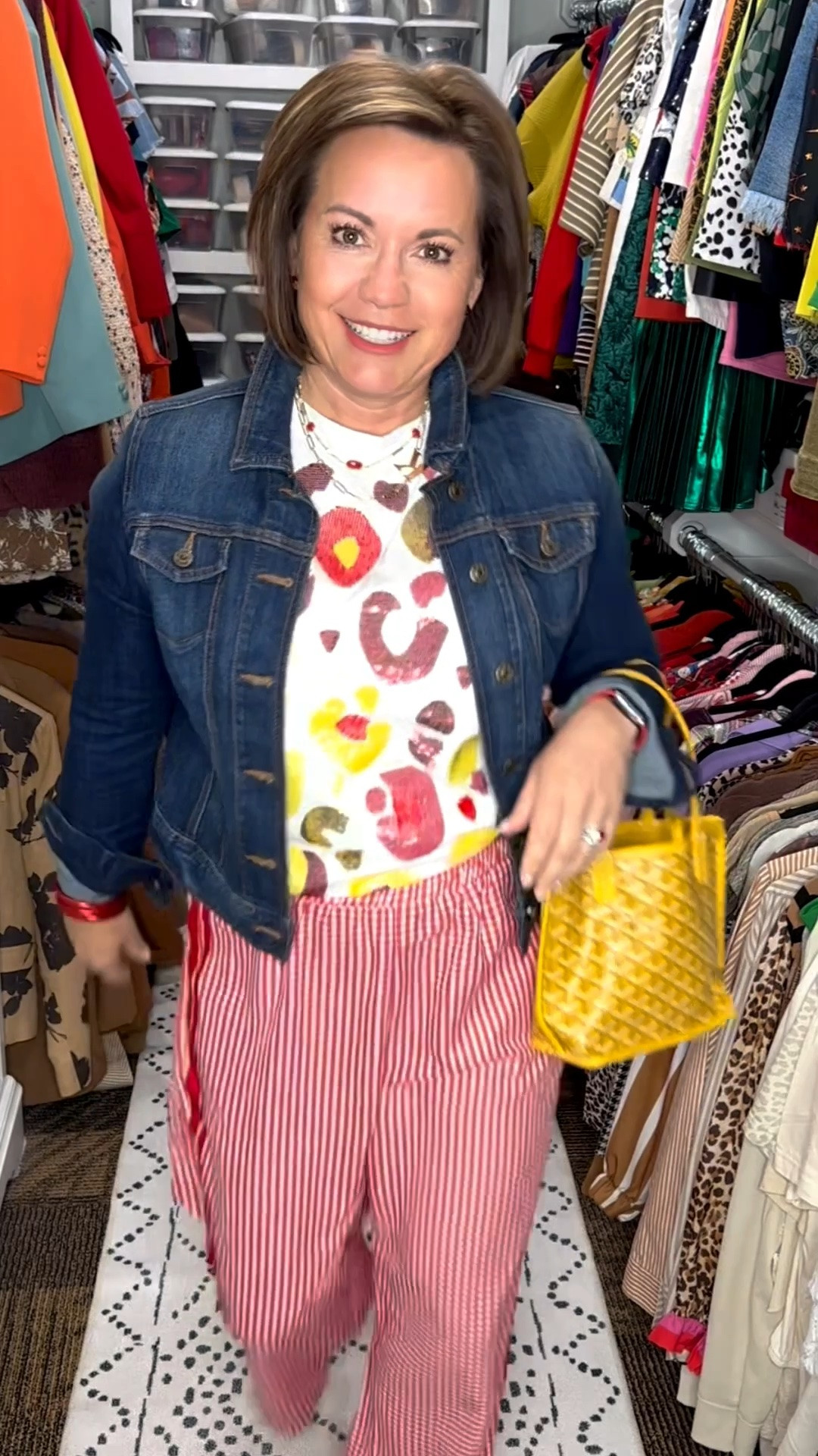 POV: Your outfit becomes the mood booster for the entire day ❤️✨

I’m fully embracing dopamine dressing this season and honestly… the brighter and more playful the outfit, the better I feel. These red gingham pants are such a statement piece, but pairing them with this fun heart print tee and classic denim jacket keeps the look casual, wearable, and easy for everyday life.

And can we talk about the accessories? The yellow bag and red shoes pull everything together in the happiest way possible. This is the kind of outfit that gets compliments everywhere you go.

Fashion should be fun again. 💛

dopamine dressing outfit, colorful fashion inspiration, red gingham pants outfit, heart print top outfit, colorful casual style, maximalist fashion ideas, fun summer outfit, women over 40 style inspiration, playful outfit ideas, dopamine dressing fashion trend, casual colorful outfit, bright happy outfits, bold pattern mixing, eclectic fashion style, trendy colorful clothing, statement pants outfit, denim jacket styling ideas, whimsical fashion inspiration, midsize colorful fashion, joyful style ideas, fashion over 50 inspiration, vibrant everyday outfits, casual chic fashion, standout outfit ideas, colorful wardrobe staples, retro inspired fashion, happy outfit aesthetic, bright summer fashion, fun teacher outfits, color blocking inspiration, comfortable stylish outfit, fashion for confident women, eye-catching outfit inspiration, trendy casual outfit, playful pattern outfit, red outfit inspiration, yellow handbag styling, cheerful wardrobe ideas, fun fashion finds, everyday statement style, colorful fashion blogger style, dopamine aesthetic outfit, expressive fashion ideas, artsy casual outfit, creative outfit inspiration, bold feminine style, colorful weekend outfit, wearable maximalism, fashion that sparks joy

#LTKootd #LTKgrwm #LTKmorningroutine