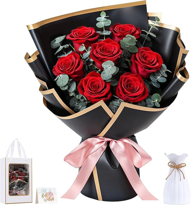 Lewondr Flower for Delivery, Preserved Flowers Bouquet, Red Roses Bouquet, Real Long-Lasting Fore... | Amazon (US)