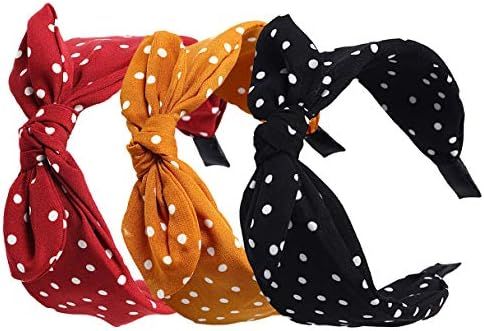 Womens Wide Polka Dots Headbands Headwraps Hair Band with Bow Pack of 3 | Amazon (US)