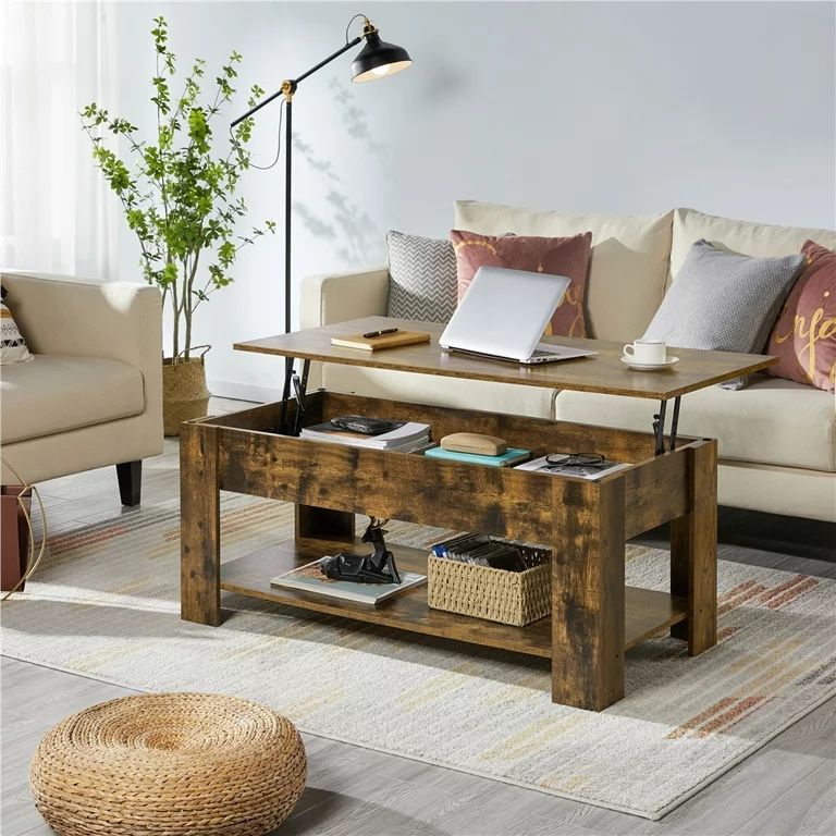 SMILE MART Modern 47.5" Wood Lift Top Coffee Table with Lower Shelf, Rustic Brown | Walmart (US)