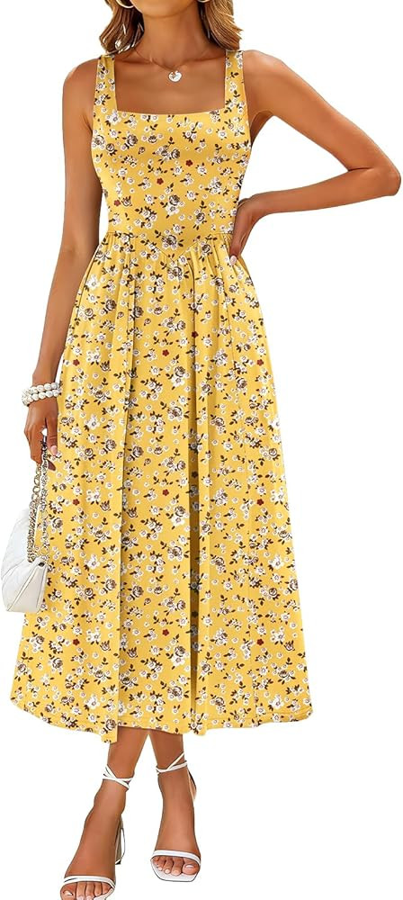 Sureple Midi Dresses for Women 2026 Spring Square Neck Tank Sleeveless A Line Casual Summer Sundr... | Amazon (US)