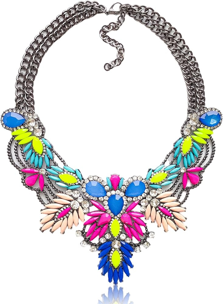 Chunky Neon Bib Necklace Halloween Costume Jewelry Christmas Gifts for Women - Hot Pink & Blue Rh... | Amazon (US)