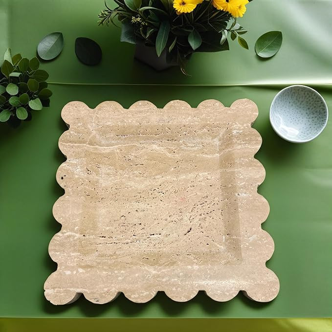 BILYSKEP Natural Travertine Decorative Tray, Square Marble Stone Scalloped Tray, Handmade Marble ... | Amazon (US)