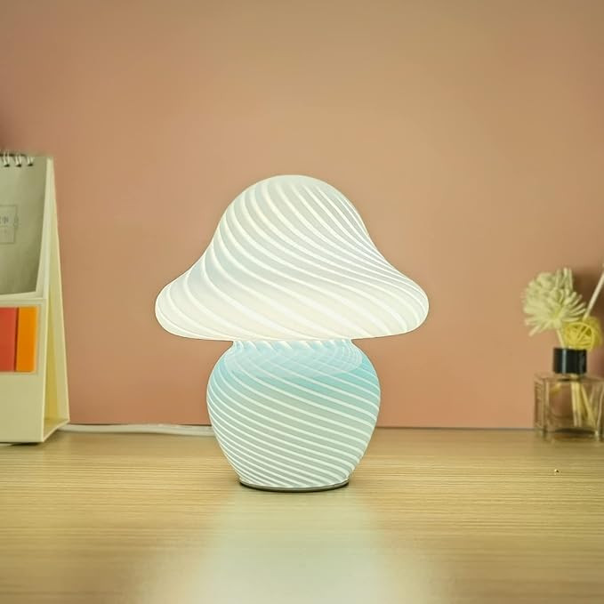 CometMars Mushroom lamp, Glass Table Lamp Translucent Vintage Style Striped Night Light，3 Color... | Amazon (US)