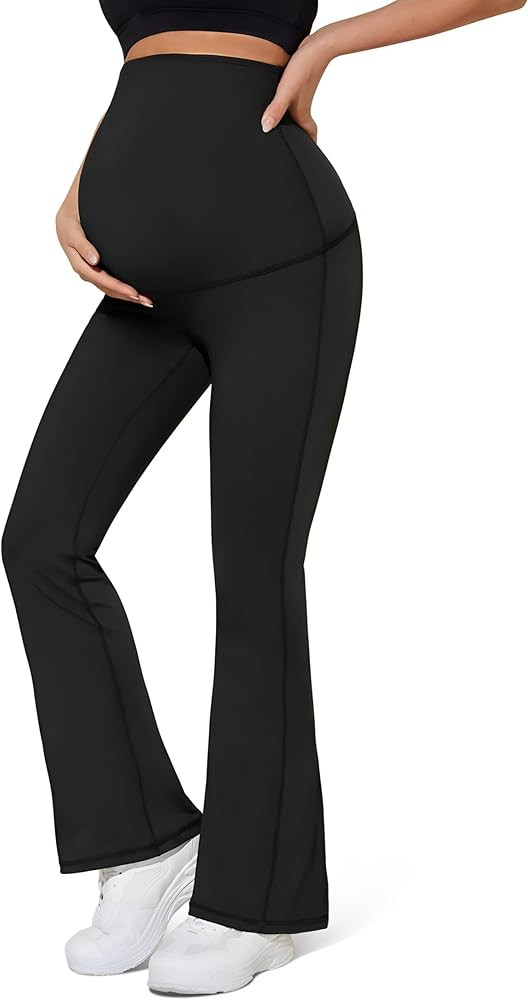 Maternity Flare Leggings Over The Belly - Buttery Soft Pregnancy Bell Bottom Pants for Lounge Yog... | Amazon (US)